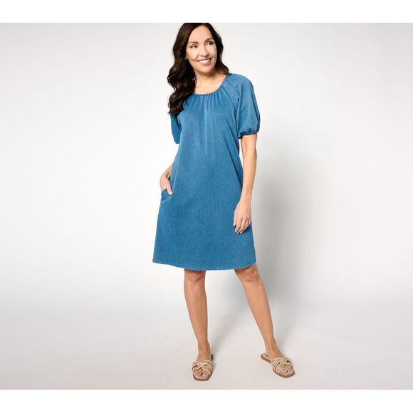 Denim & Co. Dresses & Skirts - Denim & Co. Women's Dress Sz XL Regular Comfy Knit Air Puff Sleeve Blue A636658